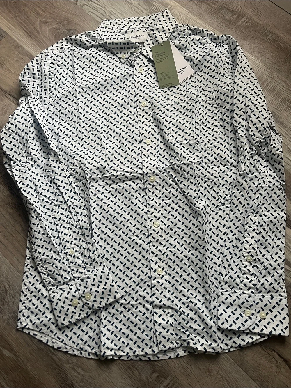 Goodfellow & Co White Button-Down Shirt with Navy Geometric Print